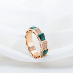 [⭐DORISW]SERPENTI RING PINK GOLD MALACHITE DIAMOND PAVED 4MM