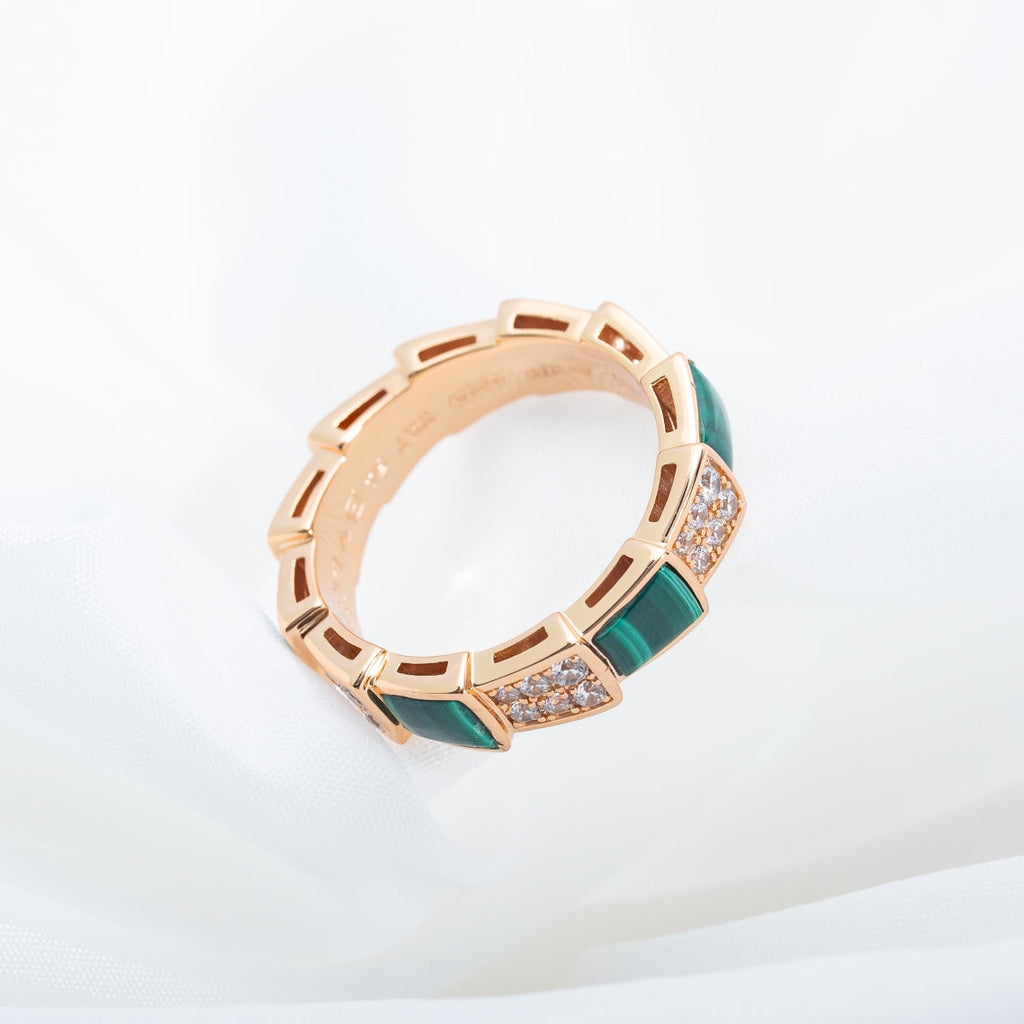 [⭐DORISW]SERPENTI RING PINK GOLD MALACHITE DIAMOND PAVED 4MM
