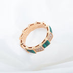 [⭐DORISW]SERPENTI RING PINK GOLD MALACHITE DIAMOND PAVED 4MM