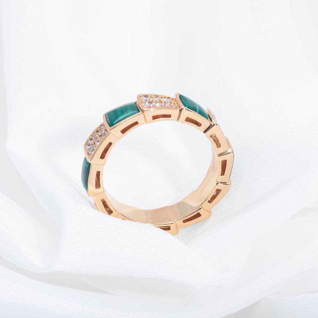 [⭐DORISW]SERPENTI RING PINK GOLD MALACHITE DIAMOND PAVED 4MM