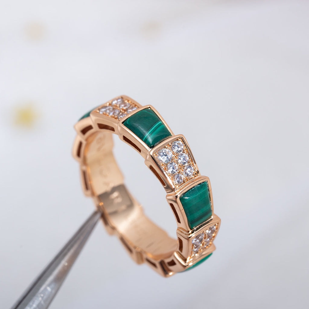 [⭐DORISW]SERPENTI RING PINK GOLD MALACHITE DIAMOND PAVED 4MM