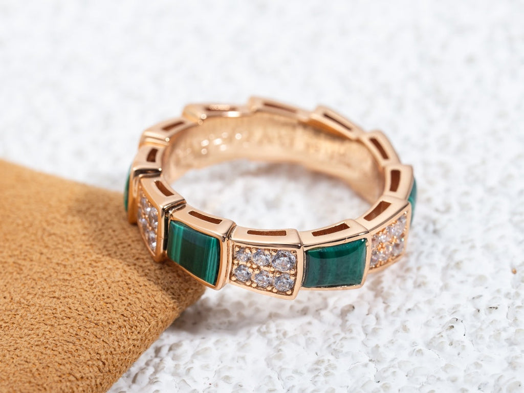 [⭐DORISW]SERPENTI RING PINK GOLD MALACHITE DIAMOND PAVED 4MM