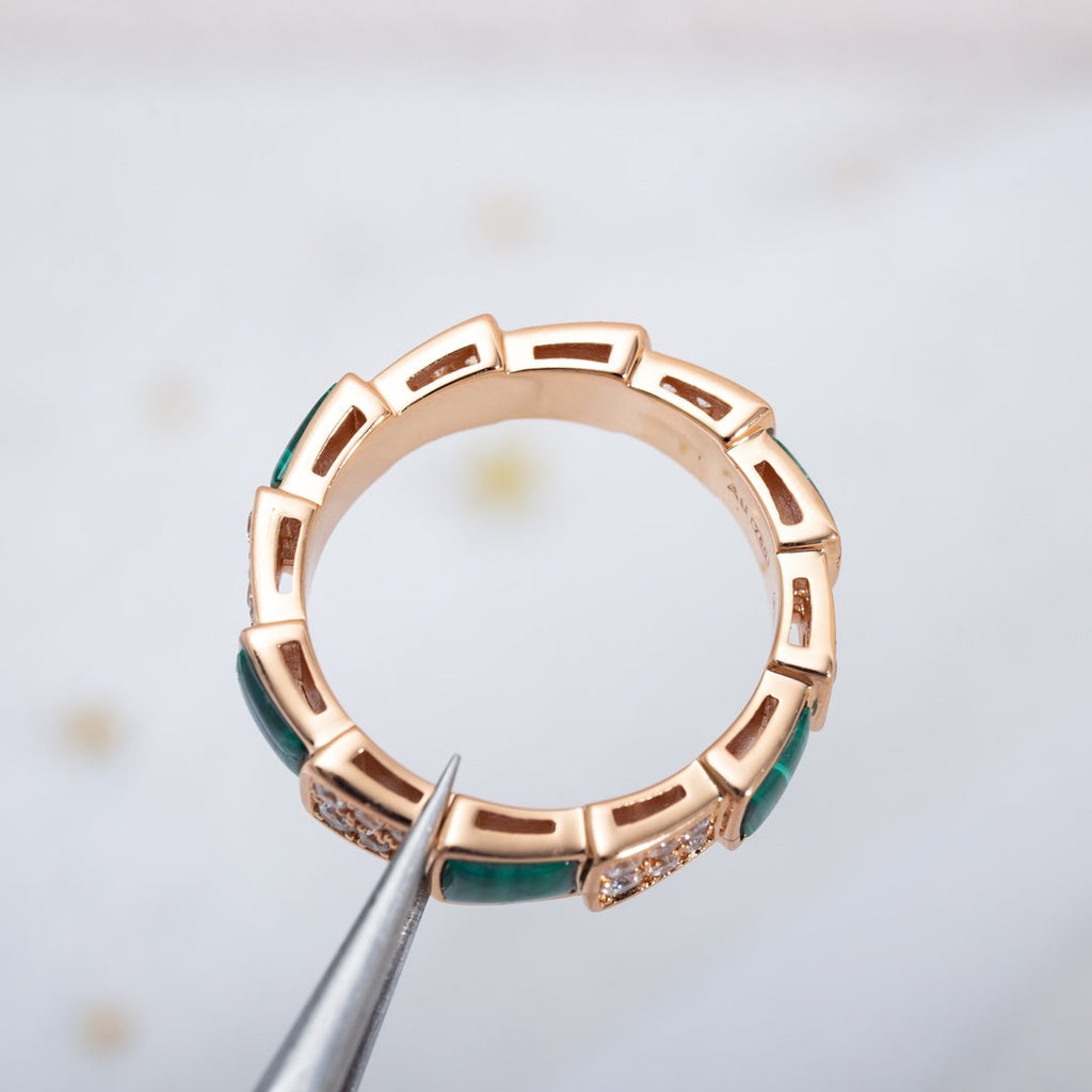 [⭐DORISW]SERPENTI RING PINK GOLD MALACHITE DIAMOND PAVED 4MM