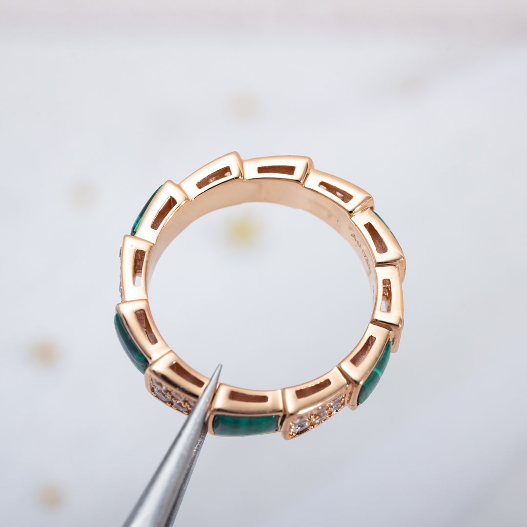 [⭐DORISW]SERPENTI RING PINK GOLD MALACHITE DIAMOND PAVED 4MM