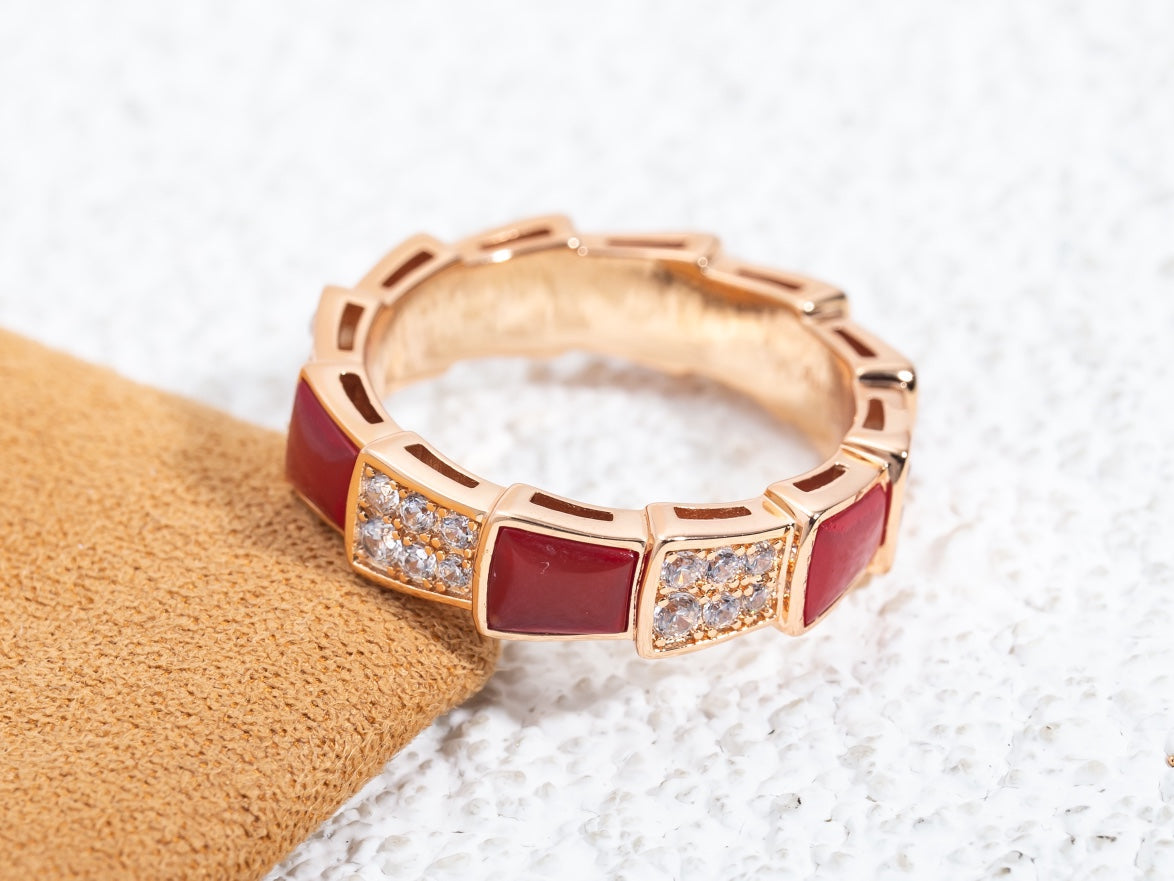 [⭐Veya]セルペンティ リング ピンクゴールド カーネリアン ダイヤモンド パヴェ 4mm
