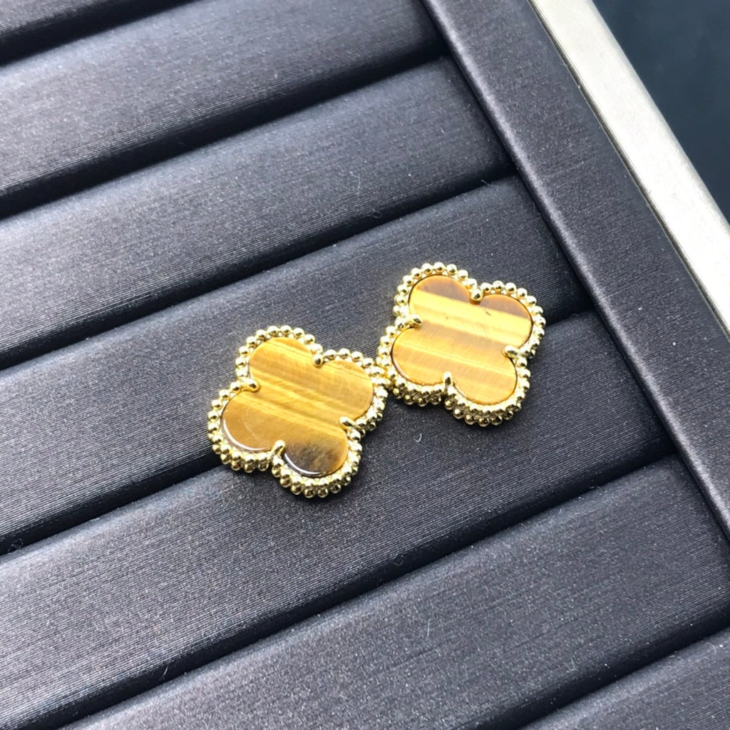 Aura CLOVER MEDIUM 1 MOTIFS TIGER EYE EARRINGS