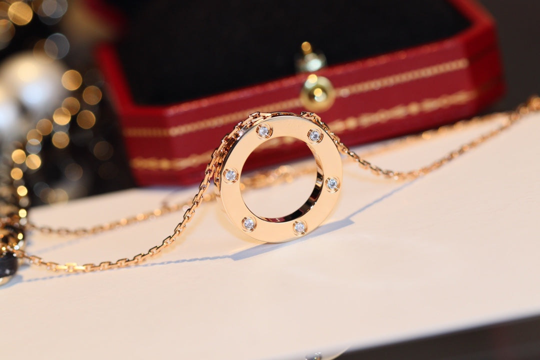 Aura LOVE NECKLACE 16MM 6 DIAMONDS PINK GOLD