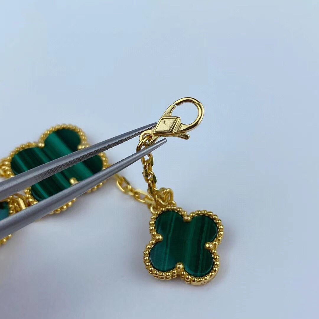 Aura MAGIC CLOVER MALACHITE GOLD BRACELET 5 MOTIFS