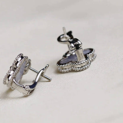 [⭐Aura ]CLOVER MEDIUM 1 MOTIFS  WHITE MOP EARRINGS SILVER