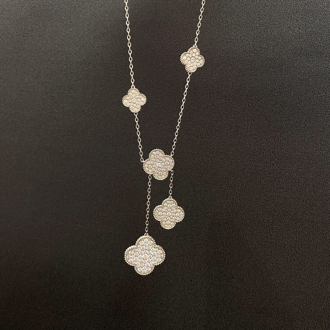 Aura CLOVER 5 MOTIFS SILVER DIAMONDS NECKLACE