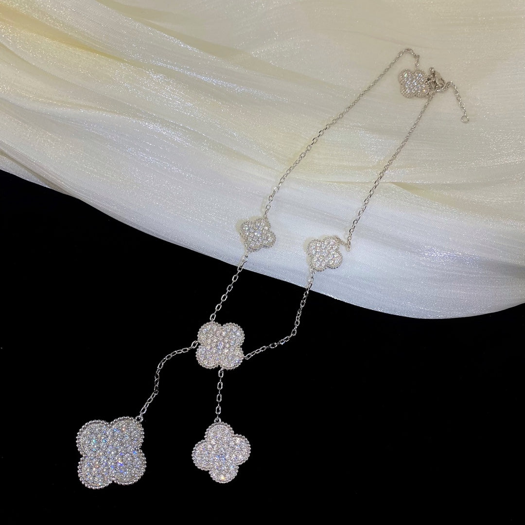 Aura CLOVER 5 MOTIFS SILVER DIAMONDS NECKLACE