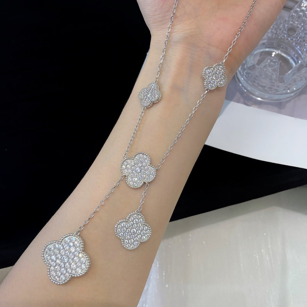 Aura Kleeblatt 5 Motive Silber Diamanten Halskette