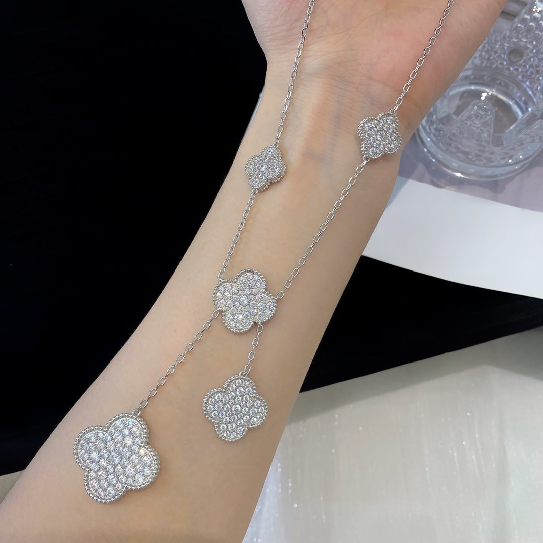 Aura Kleeblatt 5 Motive Silber Diamanten Halskette