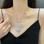Aura Kleeblatt 5 Motive Silber Diamanten Halskette