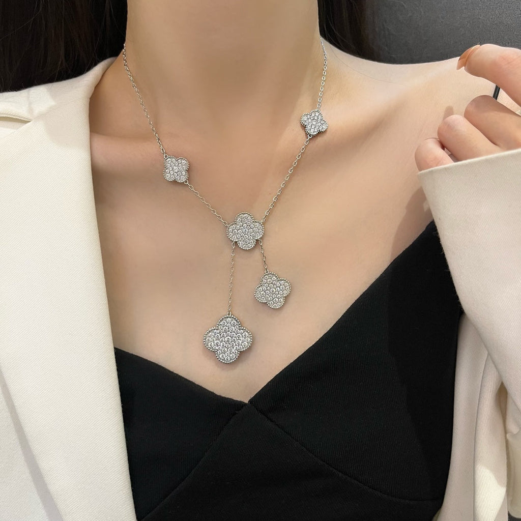 Aura Kleeblatt 5 Motive Silber Diamanten Halskette