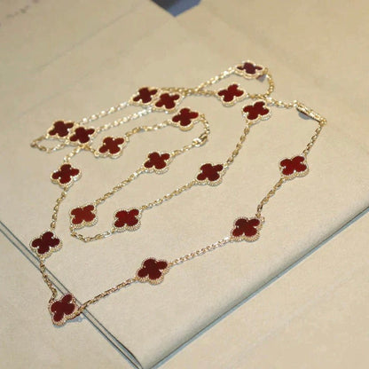 [⭐Aura ]CLOVER 20 MOTIFS CARNELIAN NECKLACE