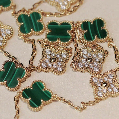 [⭐Aura ]CLOVER 20 MOTIFS MALACHITE DIAMOND NECKLACE