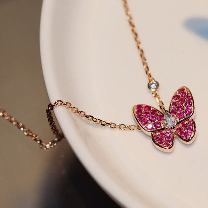 [⭐Aura ]BUTTERFLY RED DIAMOND ROSE GOLD NECKLACE