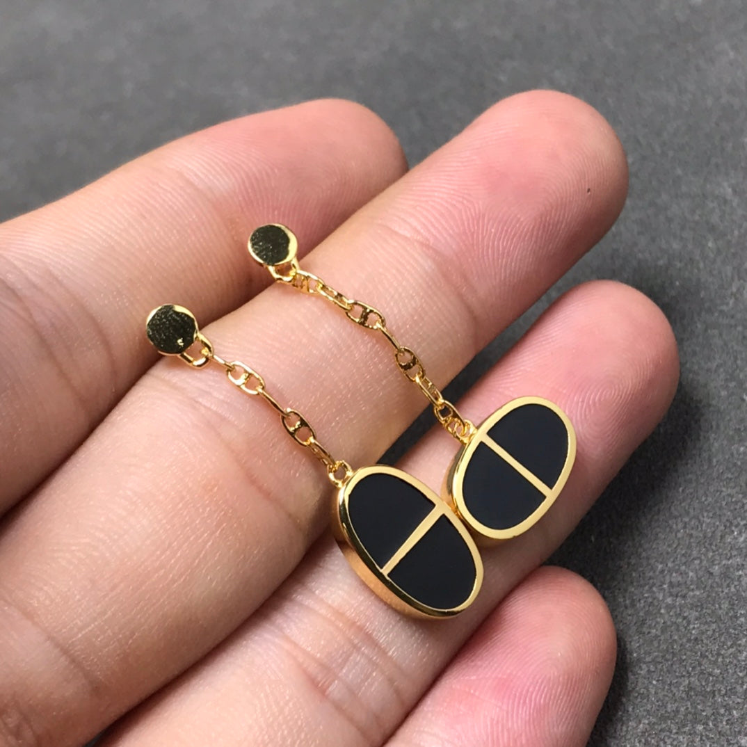 Aura CHAINE VERSO BLACK CERAMIC SILVER EARRINGS