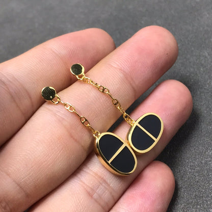[⭐Aura ]CHAINE VERSO BLACK CERAMIC SILVER EARRINGS