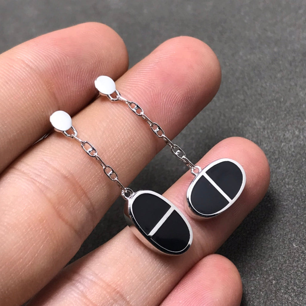 Aura CHAINE VERSO BLACK CERAMIC SILVER EARRINGS