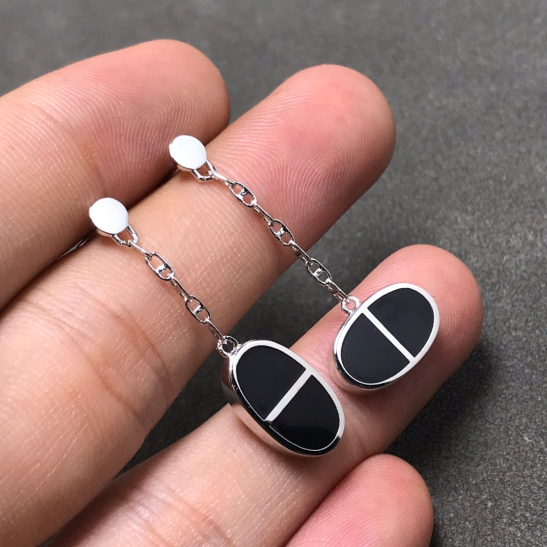 Aura CHAINE VERSO BLACK CERAMIC SILVER EARRINGS