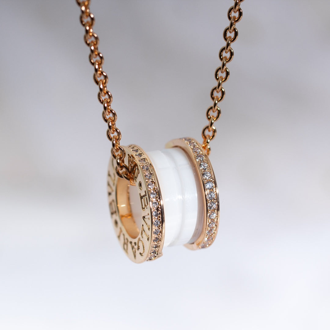 [⭐Veya]ZERO 1 WEISSKERAMIK ROSÉGOLD DIAMANT-HALSKETTE