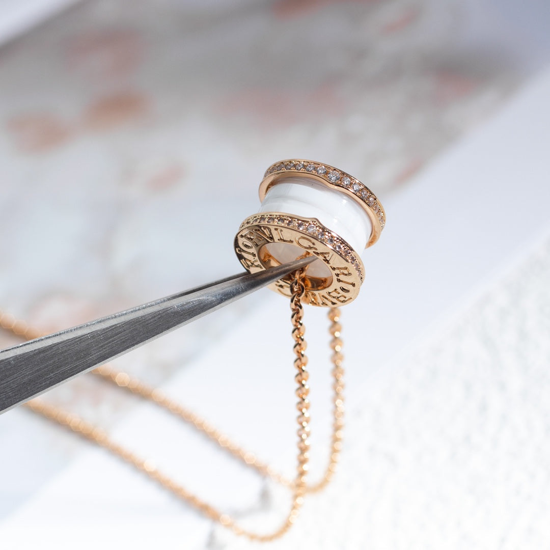 [⭐Veya]ZERO 1 WEISSKERAMIK ROSÉGOLD DIAMANT-HALSKETTE