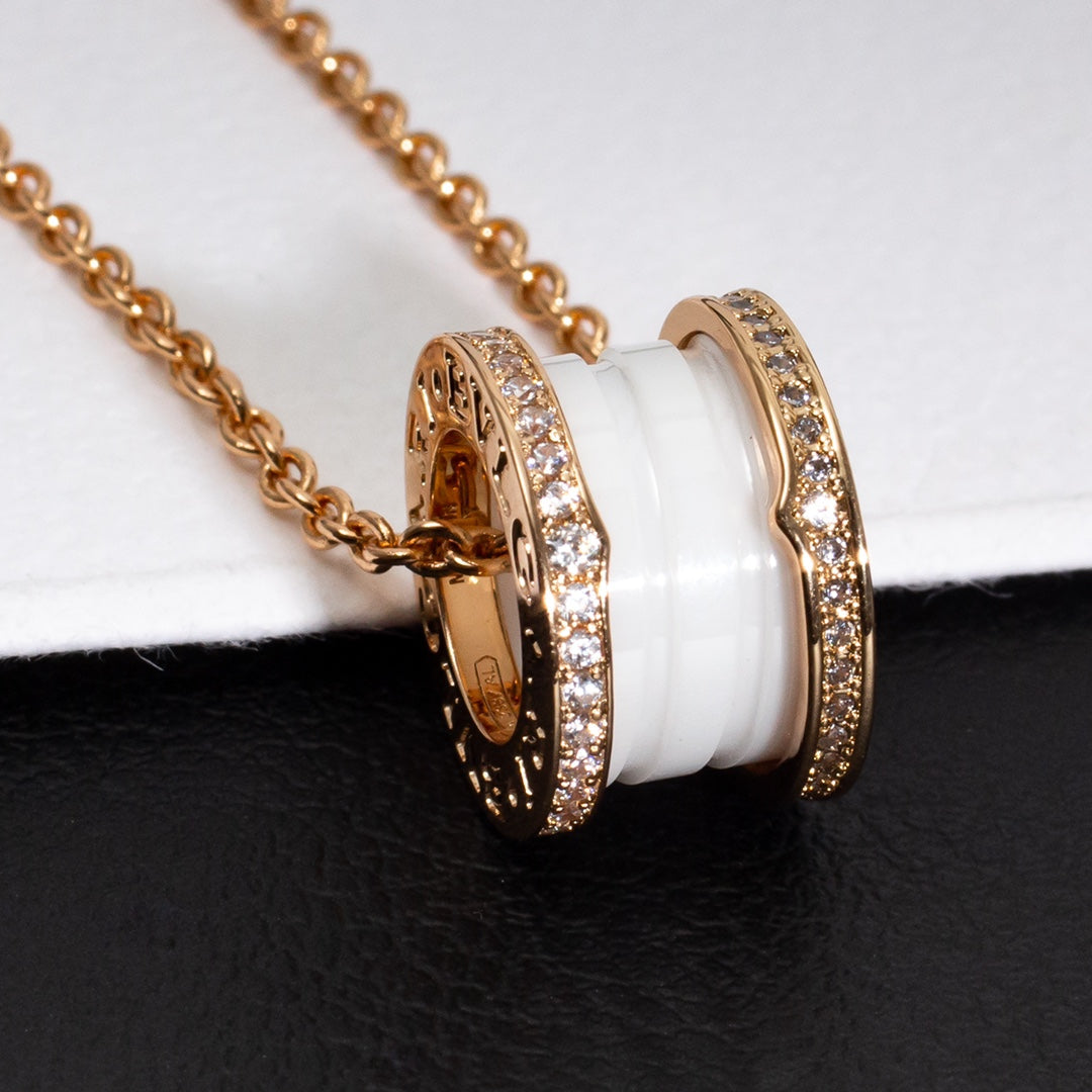 [⭐Veya]ZERO 1 WEISSKERAMIK ROSÉGOLD DIAMANT-HALSKETTE