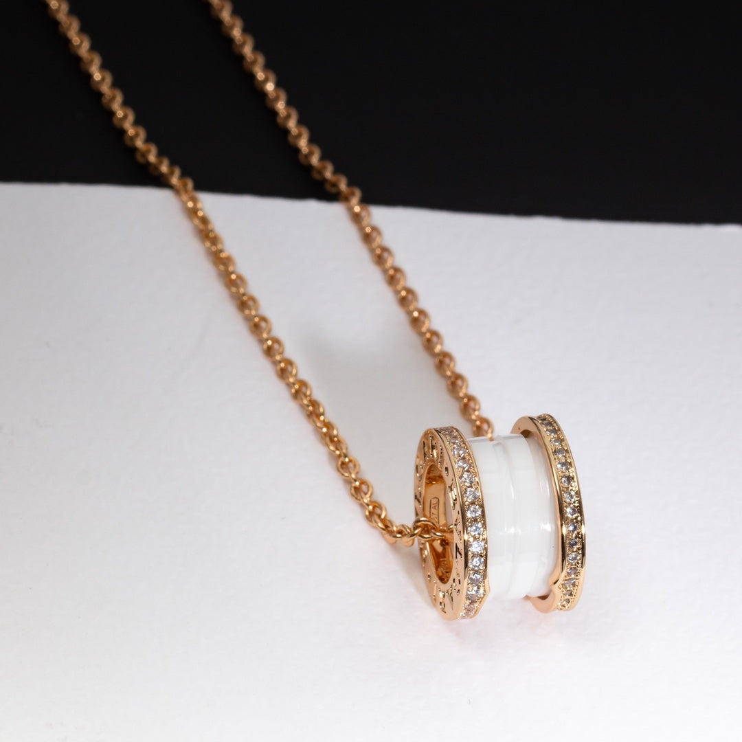 [⭐Veya]ZERO 1 WEISSKERAMIK ROSÉGOLD DIAMANT-HALSKETTE