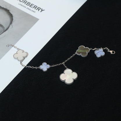 [⭐Aura ]CLOVER BRACELET 5 MOTIFS MOP CHALCEDONY SILVER