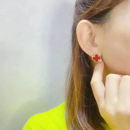 [⭐Aura ]CLOVER MEDIUM 1 MOTIFS CARNELIAN  EARRINGS