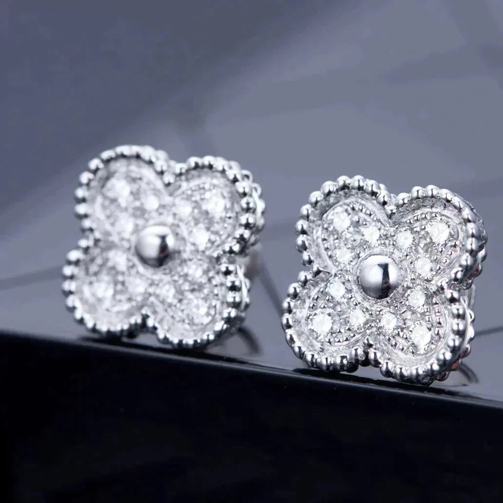 [⭐Aura ]CLOVER 1 MOTIFS DIAMOND STUD EARRINGS SILVER
