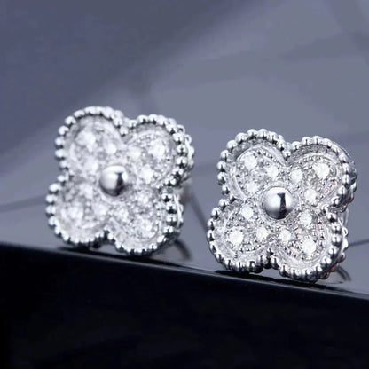 [⭐Aura ]CLOVER 1 MOTIFS DIAMOND STUD EARRINGS SILVER