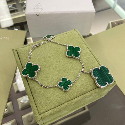 [⭐Aura ]CLOVER 5 MOTIFS SIVLER MALACHITE BRACELET