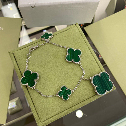[⭐Aura ]CLOVER 5 MOTIFS SIVLER MALACHITE BRACELET