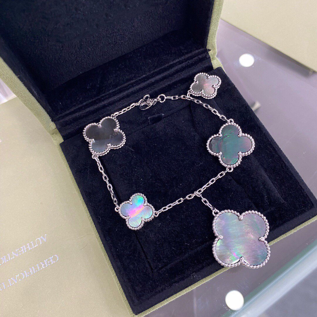 Aura CLOVER 5 MOTIFS SIVLER DARK MOP BRACELET