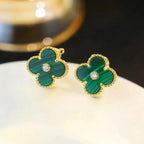Aura CLOVER MEDIUM 1 MOTIFS MALACHITE DIAMOND EARRINGS