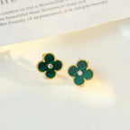 Aura CLOVER MEDIUM 1 MOTIFS MALACHITE DIAMOND EARRINGS
