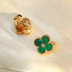 Aura CLOVER MEDIUM 1 MOTIFS MALACHITE DIAMOND EARRINGS