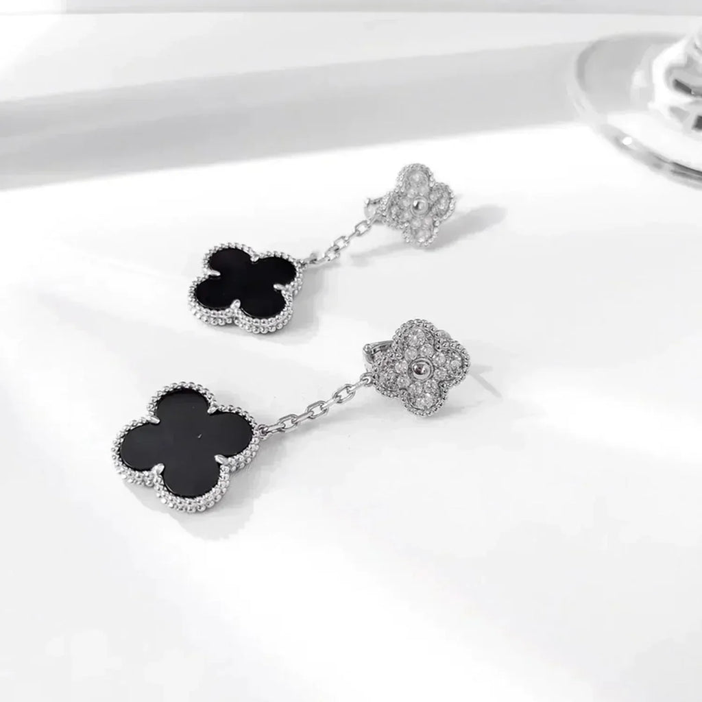 Aura CLOVER 2 MOTIVE DIAMANT ONYX OHRRINGE SILBER