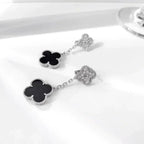 Aura CLOVER 2 MOTIVE DIAMANT ONYX OHRRINGE SILBER