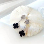 Aura CLOVER 2 MOTIVE DIAMANT ONYX OHRRINGE SILBER