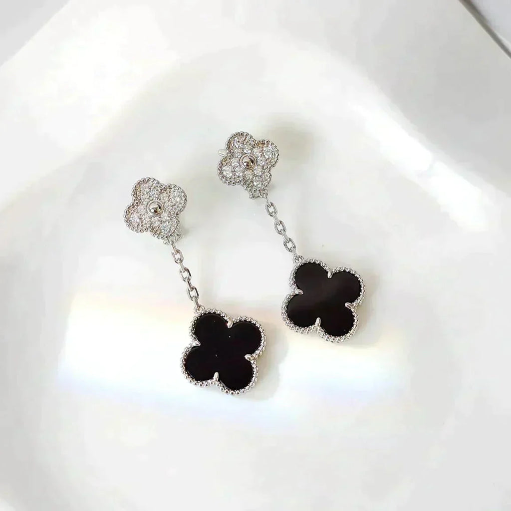 Aura CLOVER 2 MOTIVE DIAMANT ONYX OHRRINGE SILBER