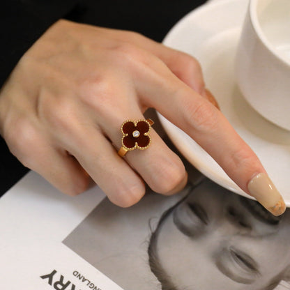 [⭐Aura ]CLOVER CARNELIAN RING ROSE GOLD DIAMOND