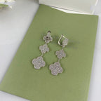 Aura CLOVER 3 MOTIF DIAMOND SILVER DROP EARRINGS