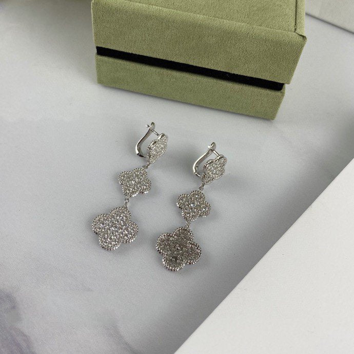 Aura CLOVER 3 MOTIF DIAMOND SILVER DROP EARRINGS