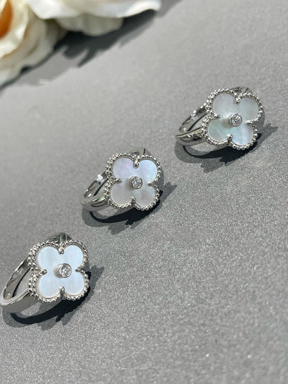 [⭐Aura ]CLOVER SILVER MOP DIAMOND RING