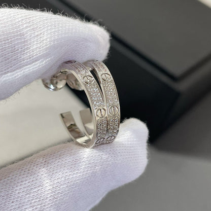 [⭐Aura ]LOVE DIAMOND SILVER HOOP EARRINGS