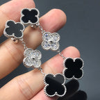 Aura CLOVER 3 MOTIF DIAMOND ONYX SILVER EARRINGS